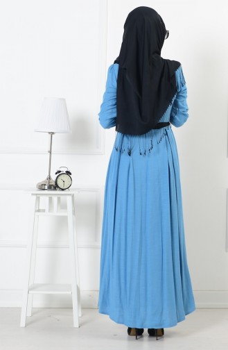 Kuşaklı Düğmeli Elbise 165036-03 Mavi