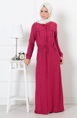 Belden Pleated Buttoned Dress 165037-03 Fuchsia 165037-03