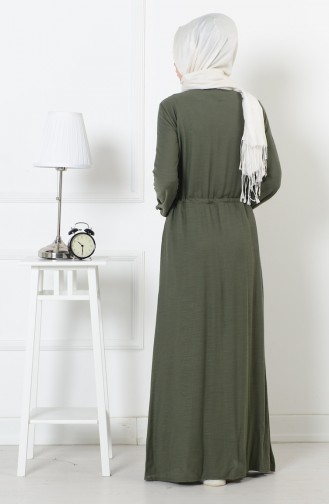 Belden Büzgülü Düğmeli Elbise 165037-04 Haki Yeşil