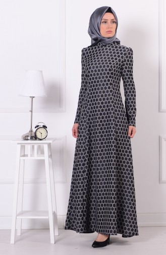 Gray Hijab Evening Dress 7022-02