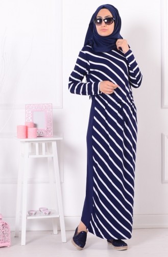 Navy Blue Hijab Dress 0407A-01