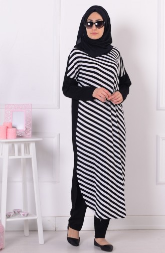 Çizgili Uzun Penye Tunik 0408-02 Siyah