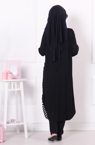 Çizgili Uzun Penye Tunik 0408-02 Siyah