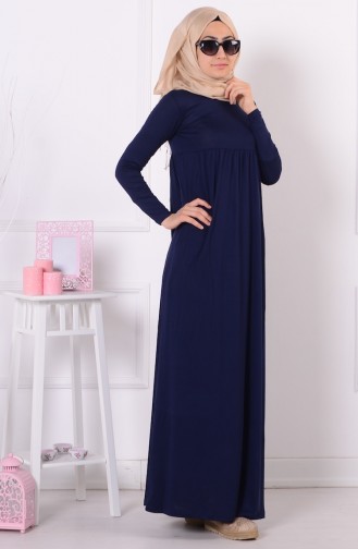 Navy Blue Hijab Dress 0729B-07