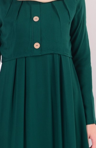 Düğmeli Viskon Elbise 0850-03 Yeşil