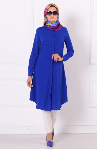Gizli Düğmeli Uzun Krep Tunik 4134-02 Saks