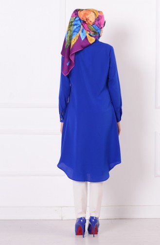 Gizli Düğmeli Uzun Krep Tunik 4134-02 Saks