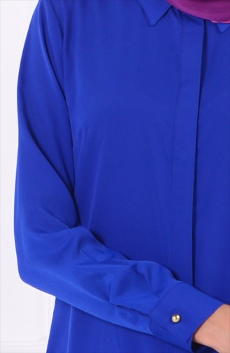 Gizli Düğmeli Uzun Krep Tunik 4134-02 Saks