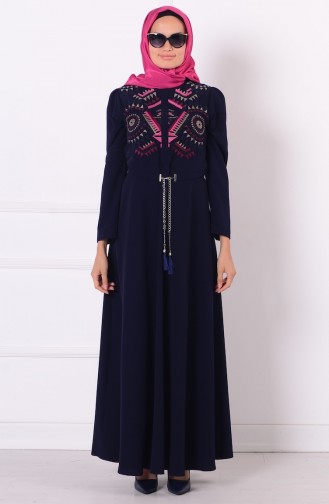 Navy Blue Hijab Dress 4047-07