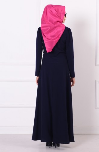 Navy Blue Hijab Dress 4047-07