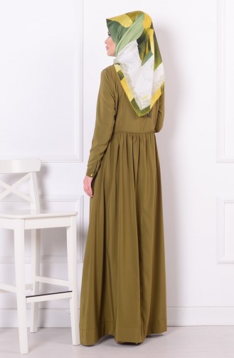 Büzgülü Kolyeli Elbise 7003-06 Yağ Yeşil