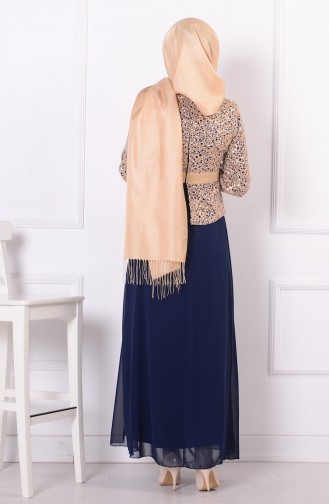 Navy Blue Hijab Evening Dress 55865-05