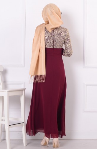 Claret Red Hijab Evening Dress 2369-06