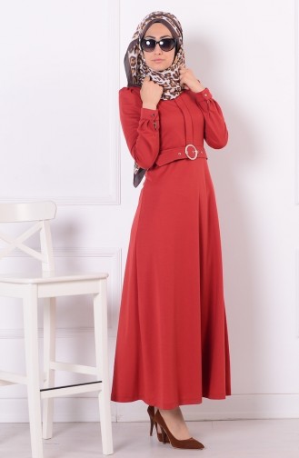 Brick Red Hijab Dress 4009-03