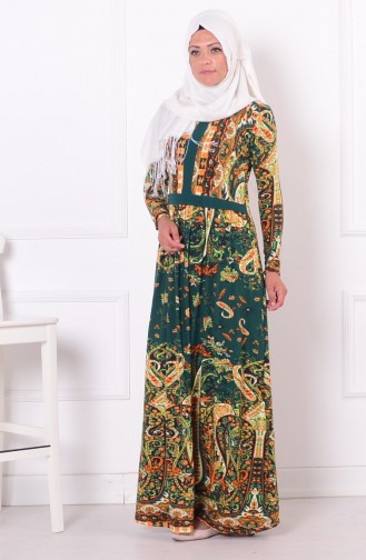 Green Hijab Dress 3056A-02