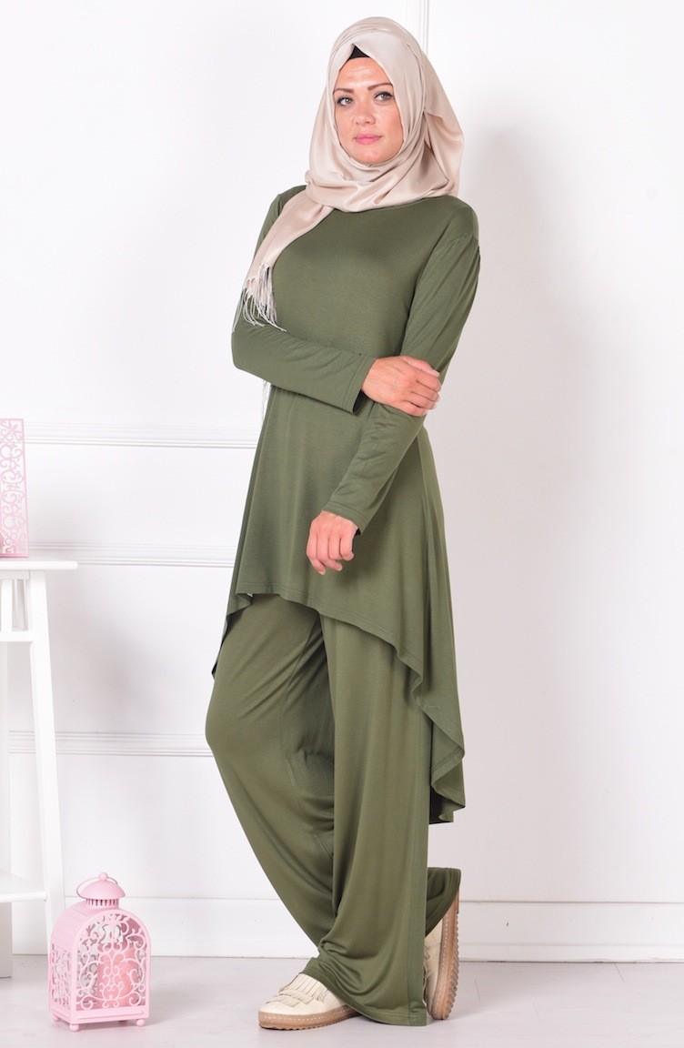 Penye Tunik Pantolon Takım 2553-02 Haki Yeşil