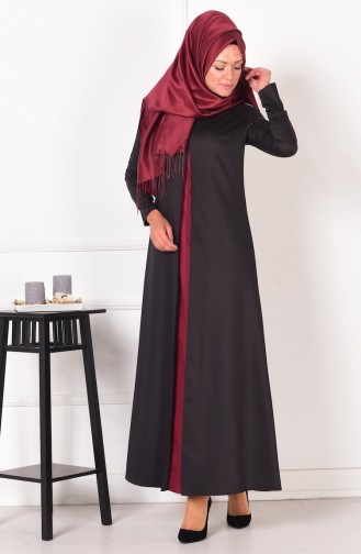 Renkli Pileli Elbise 2555-01 Siyah Bordo