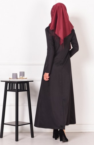 Renkli Pileli Elbise 2555-01 Siyah Bordo