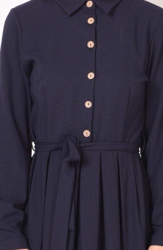 Pileli Kuşaklı Elbise 2015-03 Lacivert