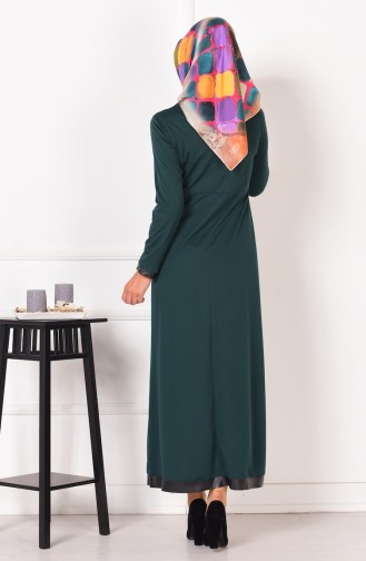 Deri Detaylı Kolyeli Elbise 2017-02 Zümrüt Yeşil