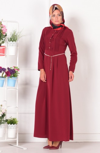 Claret Red Hijab Dress 4182-06