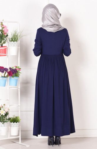 Navy Blue Hijab Dress 4010-05