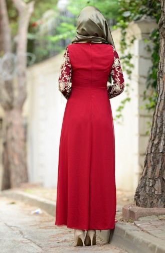 Claret Red Hijab Evening Dress 52488-11