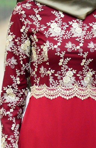Claret Red Hijab Evening Dress 52488-11