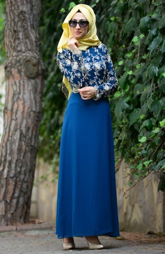 Petrol Hijab Evening Dress 52488-12