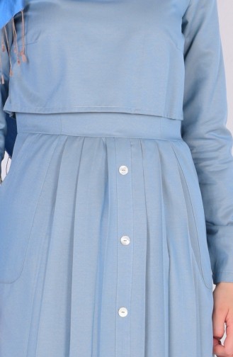 بيزلايف فستان بتفاصيل طيات و جيوب 4059 -05 لون أزرق مائل للاصفر 4059-05
