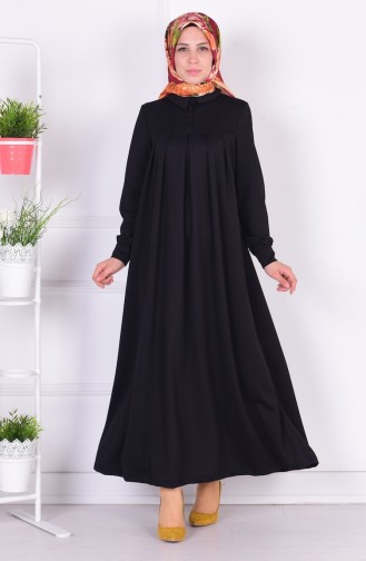 Yakalı Pileli Elbise 4016-03 Siyah