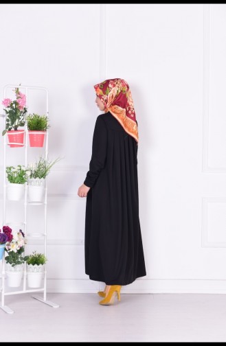 Yakalı Pileli Elbise 4016-03 Siyah