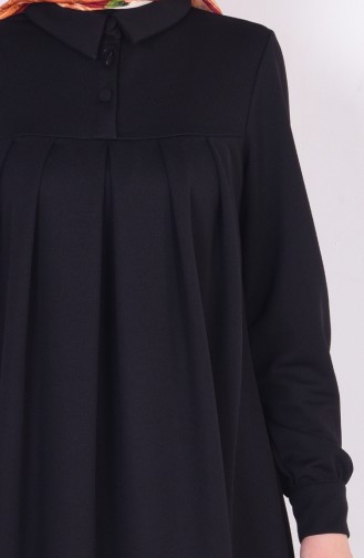Yakalı Pileli Elbise 4016-03 Siyah