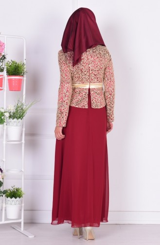 Claret Red Hijab Evening Dress 55865-07
