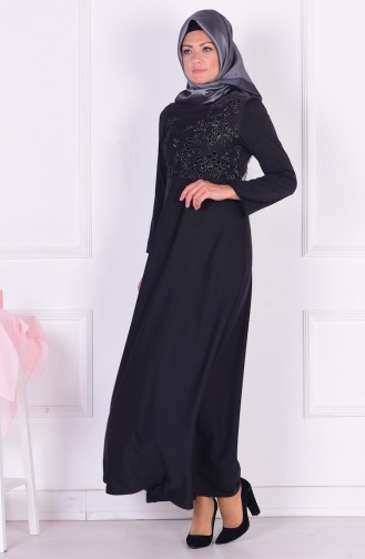 Black Hijab Evening Dress 4443-02