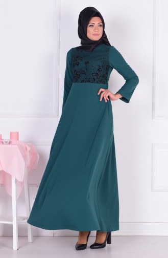 Emerald Green Hijab Evening Dress 4443-03