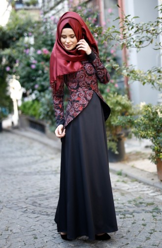 Weinrot Hijab-Abendkleider 7027-02