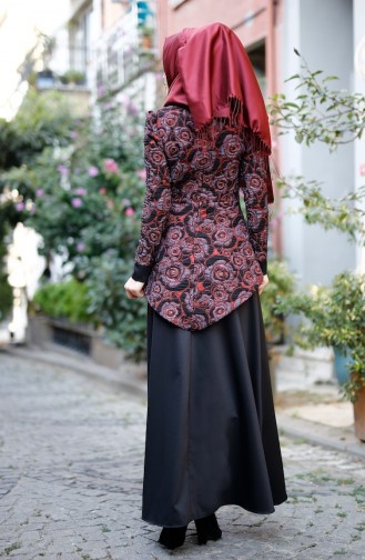 Claret Red Hijab Evening Dress 7027-02
