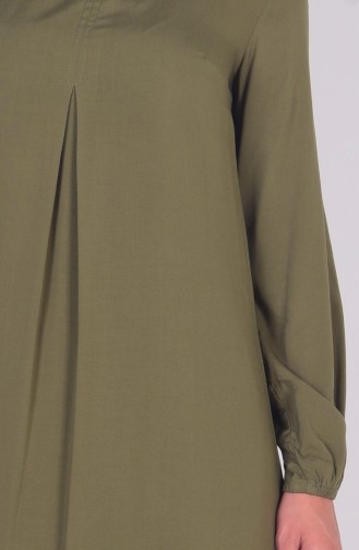 Kolu Büzgülü Elbise 2563-01 Haki Yeşil