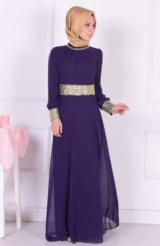 Dark Purple Hijab Evening Dress 2398-13