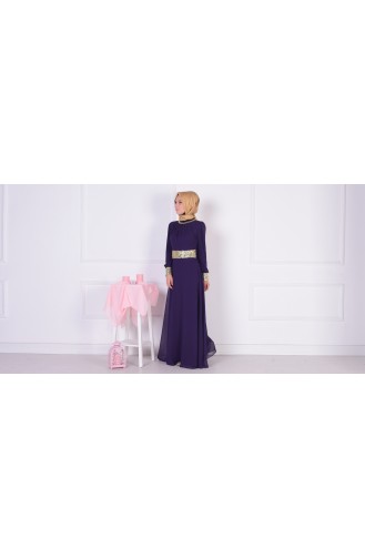 Dark Purple Hijab Evening Dress 2398-13