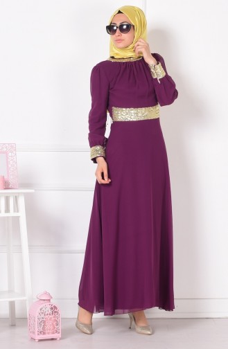 Plum Hijab Evening Dress 2398-08