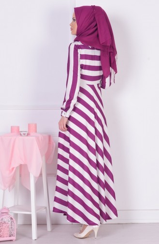 فستان بتصميم مُخطط 3385-01 لون ارجواني 3385-01