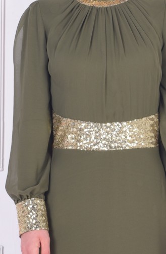 Embroidered Chiffon Evening Dress 2398-10 Khaki Green 2398-10