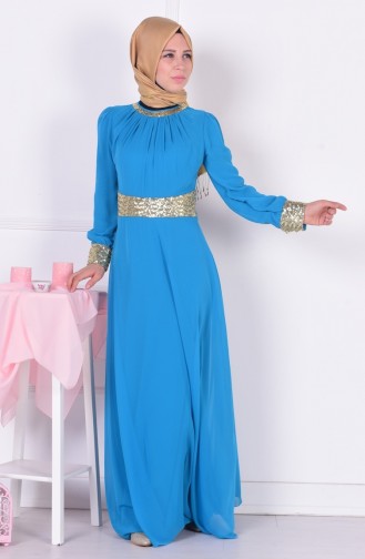 Petroleum-Blau Hijab-Abendkleider 2398-12