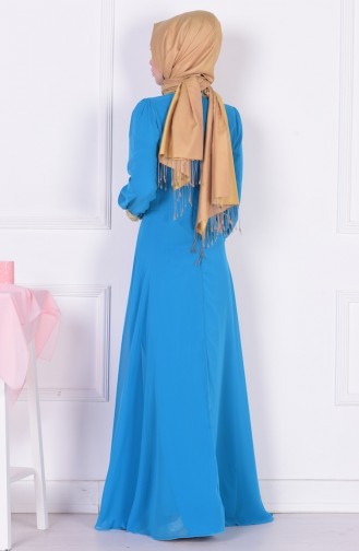 Petrol Blue Hijab Evening Dress 2398-12