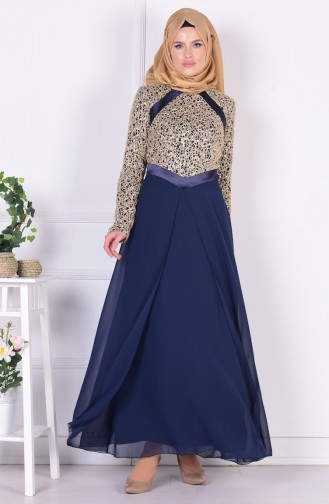 Navy Blue Hijab Dress 52505-06