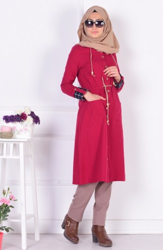 Hooded Button Tunic 6803-04 Claret Red 6803-04