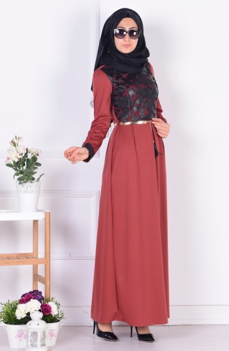 Brick Red Hijab Dress 52515-04