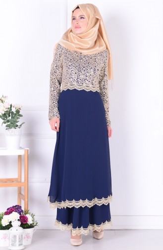 Navy Blue Hijab Dress 52504-01